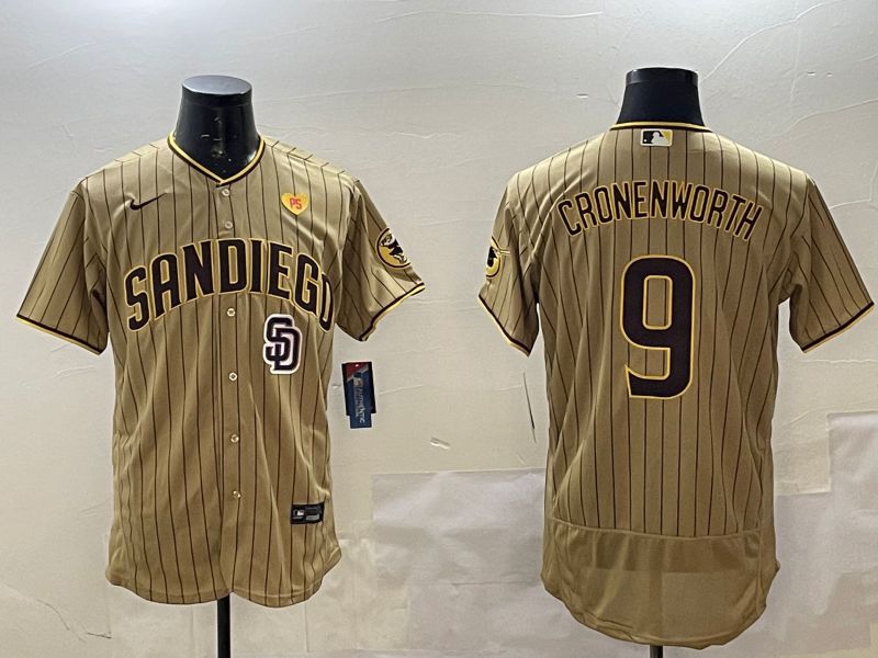 Men San Diego Padres 9 Cronenworth Brown Stripe Elite 2025 Nike MLB Jersey style 11